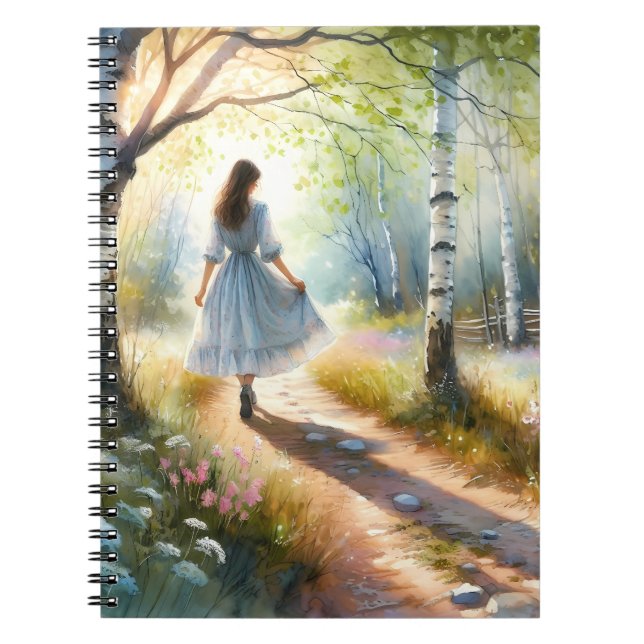 Whimsical Girl Dancing Through Birch Forest Notizblock (Vorderseite)