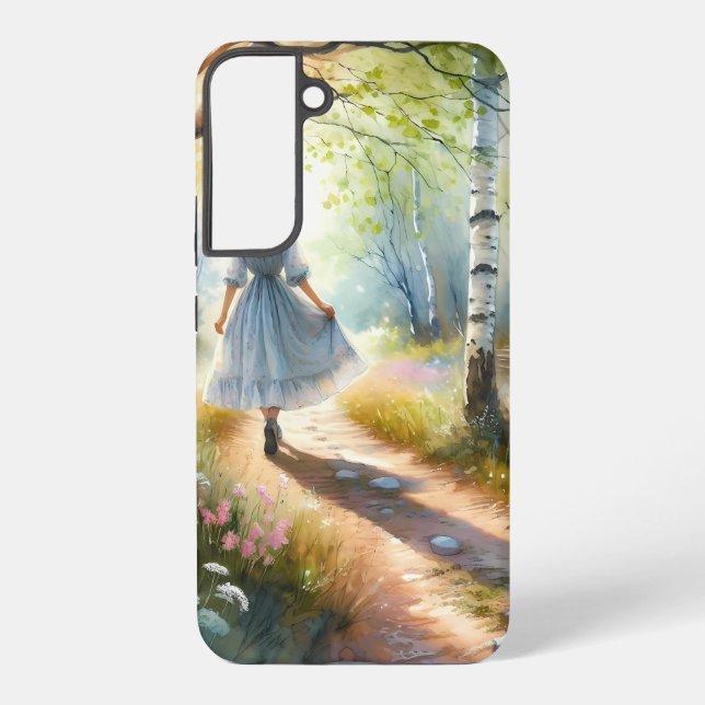 Whimsical Girl Dancing Through Birch Forest Samsung Galaxy Hülle (Rückseite)