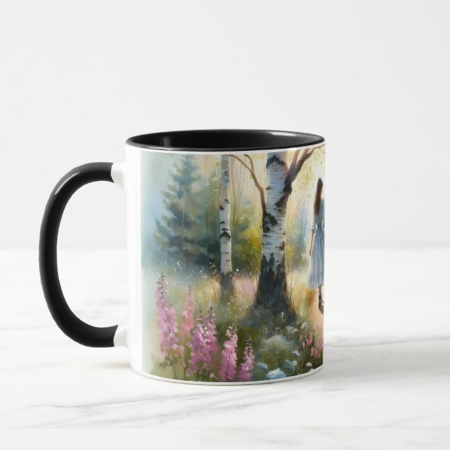 Whimsical Girl Dancing Through Birch Forest Tasse (Links)