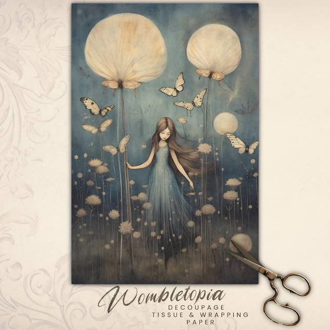 Whimsical Girl Dandelion und Butterfly Decoupage Seidenpapier (Von Creator hochgeladen)