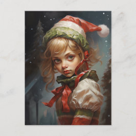 Whimsical Girl Elf Feiertagspostkarte