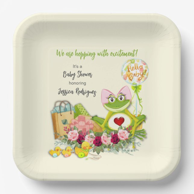 Whimsical Girl Frog Baby Dusche Personalisiert Pappteller (Vorderseite)