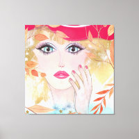 Whimsical Girl in Hat Face Hand Blätter