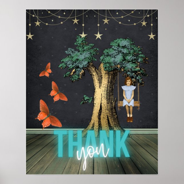 Whimsical Girl in Swing Surreal Danke Poster (Vorne)