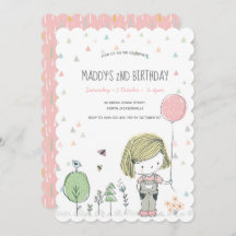 Whimsical Girl Kids Kleinkinder Einladung zum Gebu