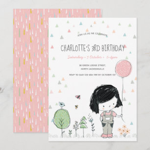 Whimsical Girl Kids Kleinkinder Einladung zum Gebu