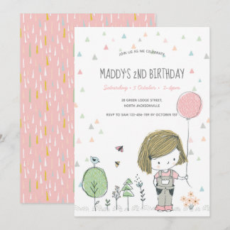 Whimsical Girl Kids Kleinkinder Einladung zum Gebu