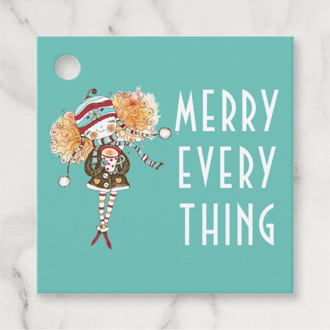 Whimsical Girl Merry alles Weihnachten Geschenkanhänger (Vorderseite)