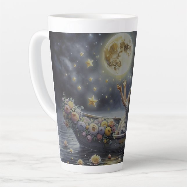 Whimsical Girl Moon Dream Fantasy Scene Milchtasse (Linke Ecke)