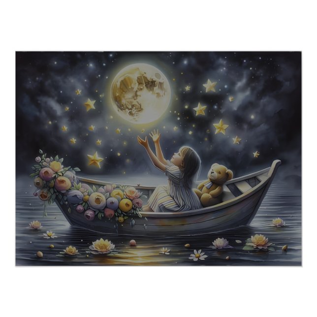 Whimsical Girl Moon Dream Fantasy Scene Poster (Vorderseite)