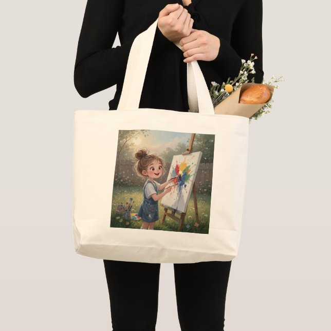 Whimsical Girl Painter Tote Bag Jumbo Stoffbeutel (Vorderseite (Produkt))
