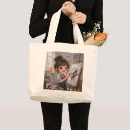 Whimsical Girl Painter Tote Bag Jumbo Stoffbeutel