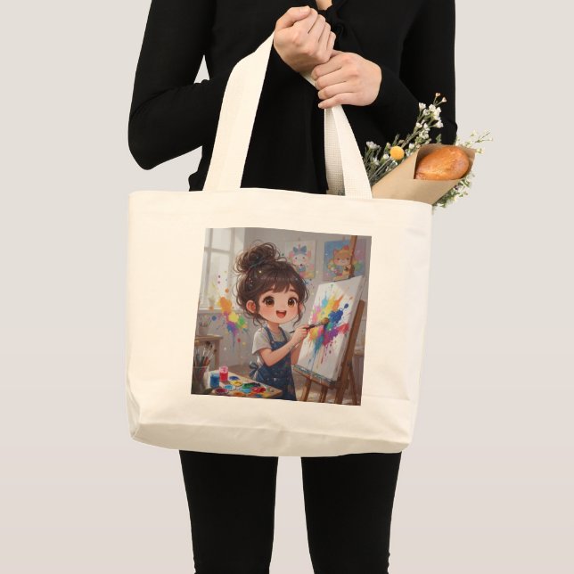 Whimsical Girl Painter Tote Bag Jumbo Stoffbeutel (Vorderseite (Produkt))