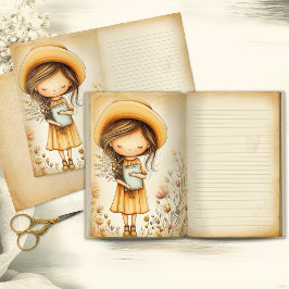 Whimsical Girl with Hat Vintage Junk Journal Page