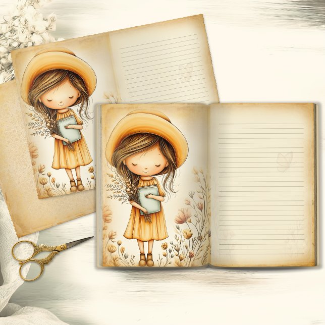 Whimsical Girl with Hat Vintage Junk Journal Page (Von Creator hochgeladen)