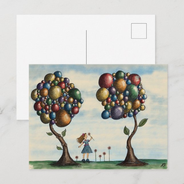 Whimsical Girls Landscape Fantasy Kunstwerk Postkarte (Vorne/Hinten)
