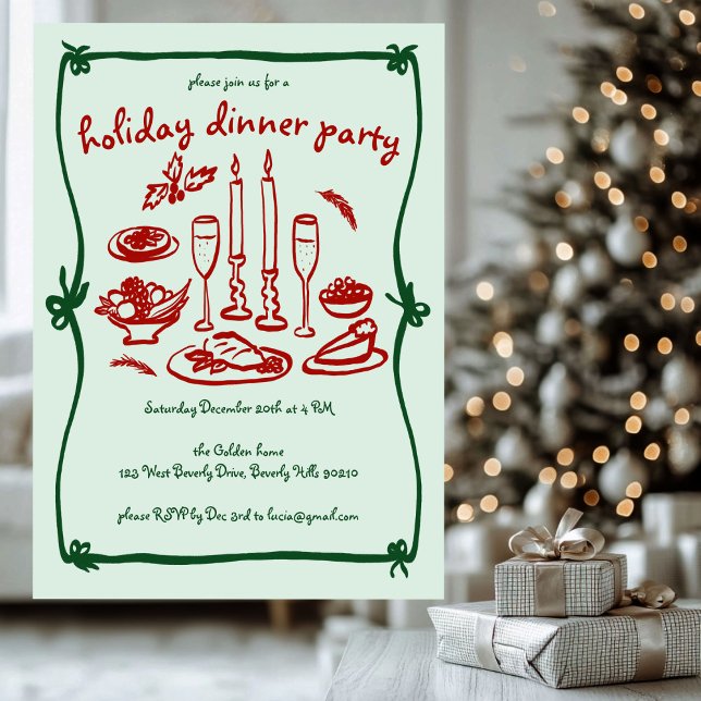 Whimsical Girls Weihnachtsfest Abendessen Party Einladung (Whimsical Girly Christmas Holiday Dinner Party Invitation
)
