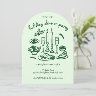 Whimsical Girly Holiday Dinner Party Arte Xmas Einladung