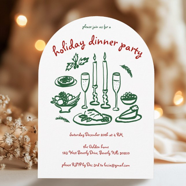 Whimsical Girly Holiday Dinner Party Arte Xmas Einladung (Whimsical Girly Holiday Dinner Party Arched Xmas Christmas party custom  Invitation
)