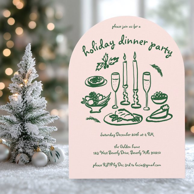 Whimsical Girly Holiday Dinner Party Arte Xmas Einladung (Whimsical Girly Holiday Dinner Party Arched Xmas Invitation
)