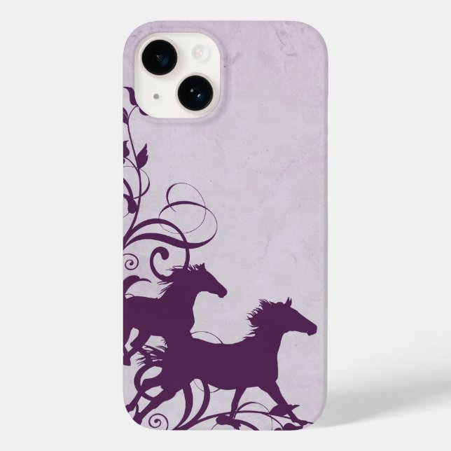 Whimsical Girly Lila Wild Horses Case-Mate iPhone Hülle (Rückseite)