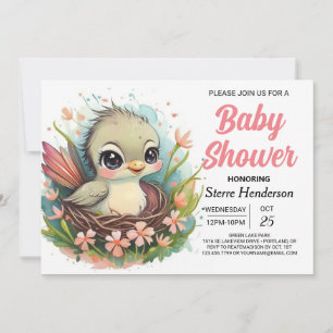 Whimsical Girly Nest Bird Baby Dusche Einladung
