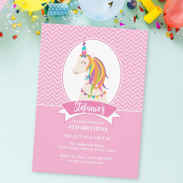 Whimsical Girly Pink Rainbow Unicorn Girl Birthday Einladung (Von Creator hochgeladen)