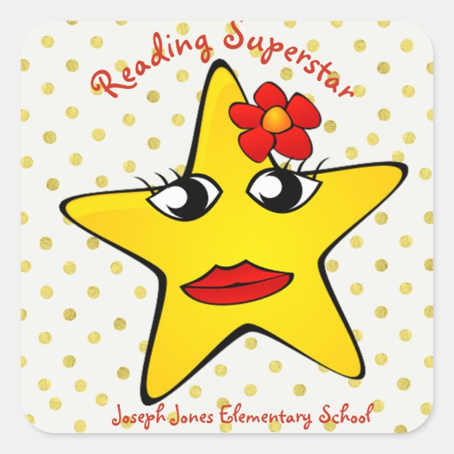 Whimsical Girly Reading Superstar School Quadratischer Aufkleber (Vorderseite)
