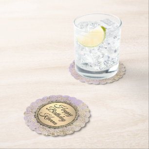Whimsical Glittery Starry Lavender Geburtstag Untersetzer