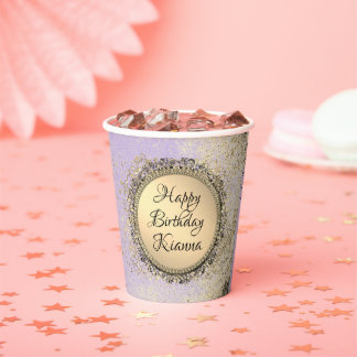 Whimsical Glittery Stars auf der Lavender Birthday Pappbecher