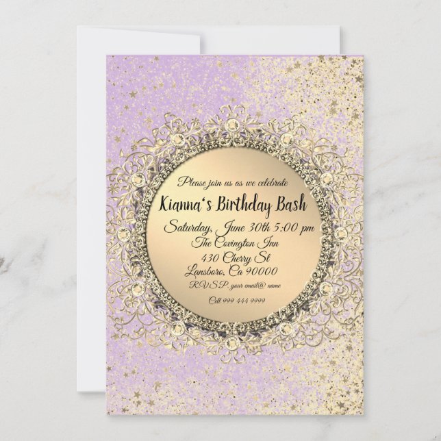 Whimsical Glittery Stars Flat Card Geburtstag (Vorderseite)