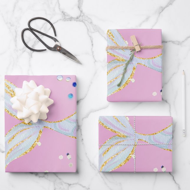 Whimsical Glitzer Meerjungjacht Geschenkpapier Set (Vorderseite)