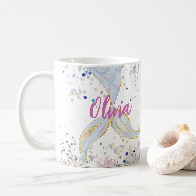 Whimsical Glitzer Meerjungjacht Kaffeetasse (Mit Donut)