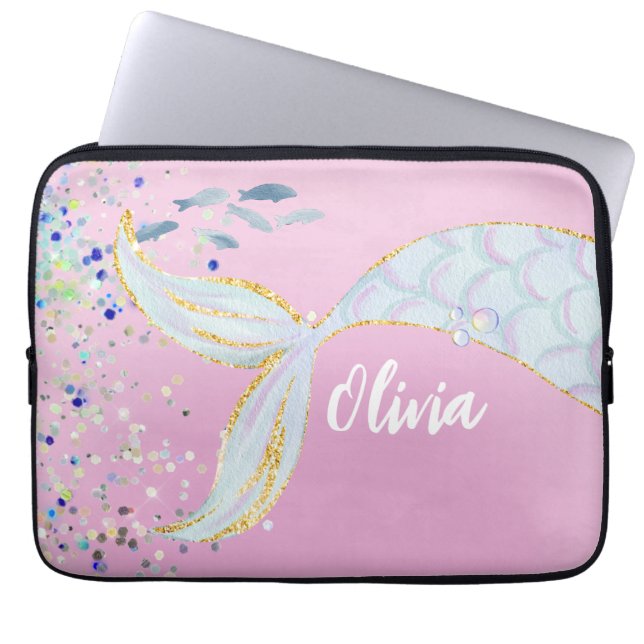 Whimsical Glitzer Meerjungjacht Laptopschutzhülle (Vorderseite)