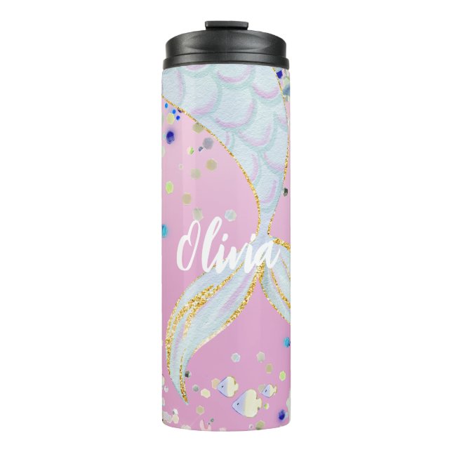Whimsical Glitzer Meerjungjacht Thermosbecher (Vorderseite)