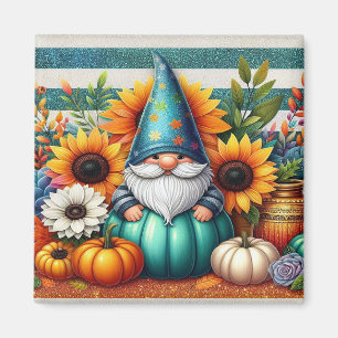 Whimsical Gnome Amidst Sonnenblumen und Pumpkins Magnet