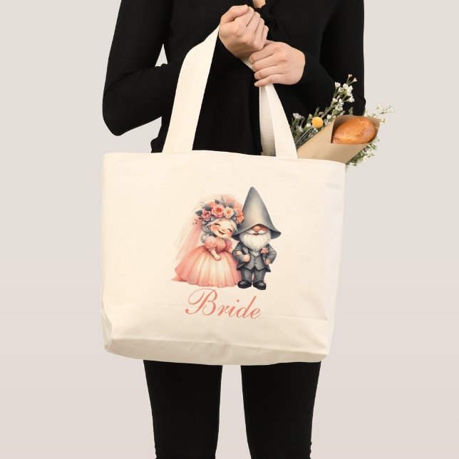 Whimsical Gnome Bride Wedding Tote Beutel Geschenk Jumbo Stoffbeutel (Vorderseite (Produkt))