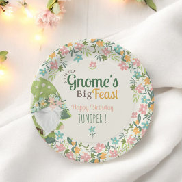 Whimsical Gnome First Birthday Floral Pappteller