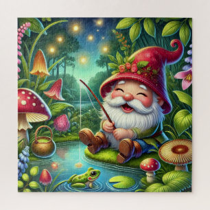 Whimsical Gnome Fischen durch einen magischen Wald Puzzle