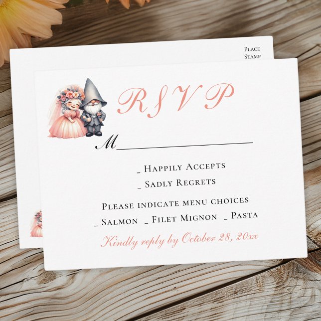 Whimsical Gnome Garden Woodland Wedding RSVP Einladungspostkarte (Von Creator hochgeladen)