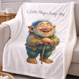 Whimsical Gnome Illustration Gift  Magic Every Day Fleecedecke
