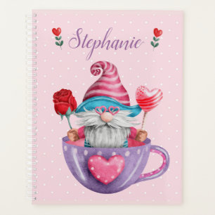 Whimsical Gnome in Teecup Herz und Blume Planer