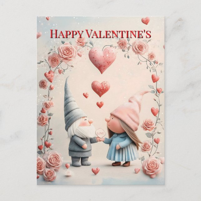 Whimsical Gnome Liebe: Adorable Valentine's Day Ar Postkarte (Vorderseite)