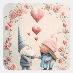 Whimsical Gnome Liebe: Adorable Valentine's Day Ar Quadratischer Aufkleber