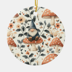 Whimsical Gnome & Mushroom Verzauberung Wald Keramik Ornament