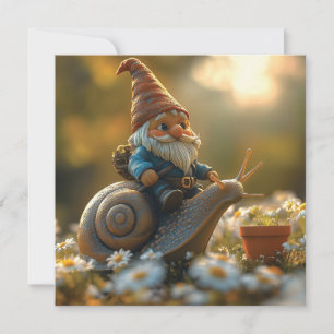 Whimsical Gnome on Snail Ride Magische Gartenlands Feiertagskarte