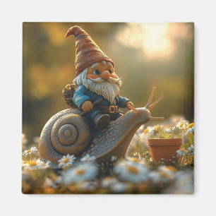 Whimsical Gnome on Snail Ride Magische Gartenlands Magnet