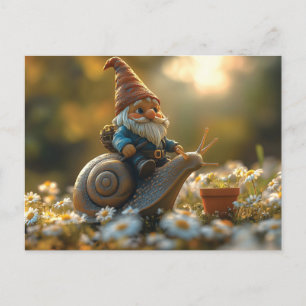 Whimsical Gnome on Snail Ride Magische Gartenlands Postkarte