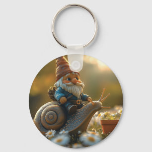 Whimsical Gnome on Snail Ride Magische Gartenlands Schlüsselanhänger