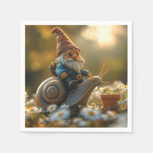 Whimsical Gnome on Snail Ride Magische Gartenlands Serviette